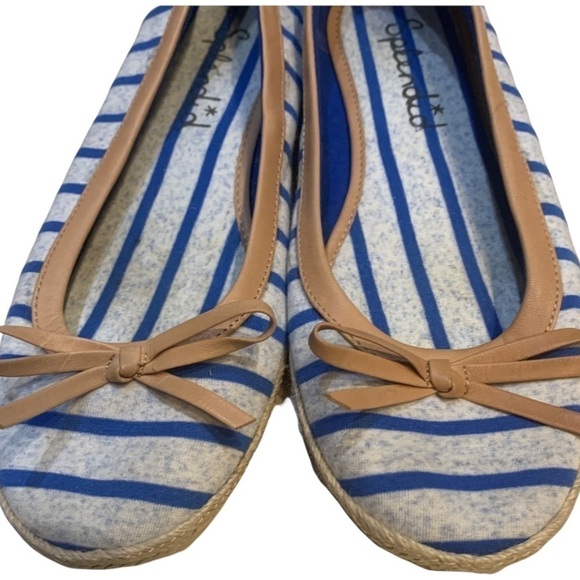 Splendid Ballet Flats Royal Blue Striped Textile Espadrilles Tan Leather Sz 8 - Picture 3 of 9